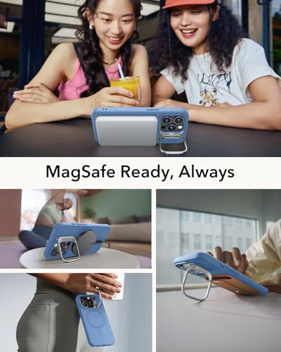 Image of ESR for iPhone 16 Pro Case, Silicone Case with Stand, Compatible with MagSafe, Military-Grade Protection, Built-in Camera Stash Stand, Magnetic Phone Case for iPhone 16 Pro, Cloud Series, Light Blue