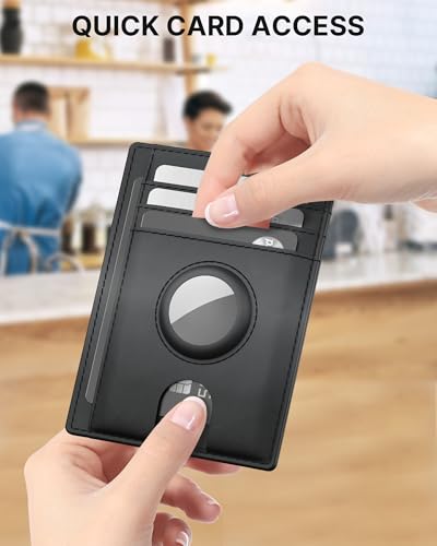 Mens Slim Wallet, Premium Crazy Horse Leather RFID-Blocking Front Pocket Wallet Holder, Black3