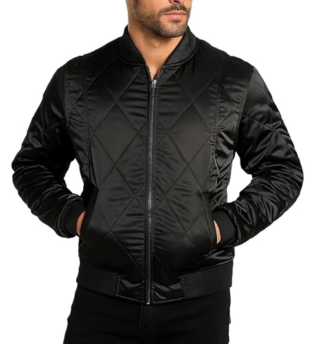 NM-Fashions Satin Bomber Jacket Men Quilted Style Lightweight Outerwear Coat