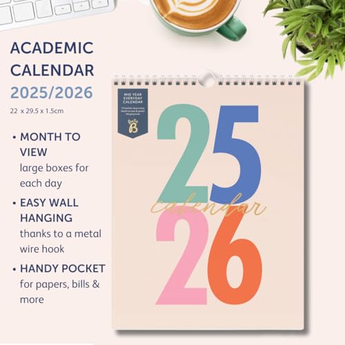 Busy B Mid-Year Calendar - Academic Everyday Planner – Aug '25 - Aug '26 - Multi- Wall Planner Calendar for Busy People with Month-to-View, To Do’s, Notes, Stickers & Storage Pocket – 29.5 x 22cm - immagine 3