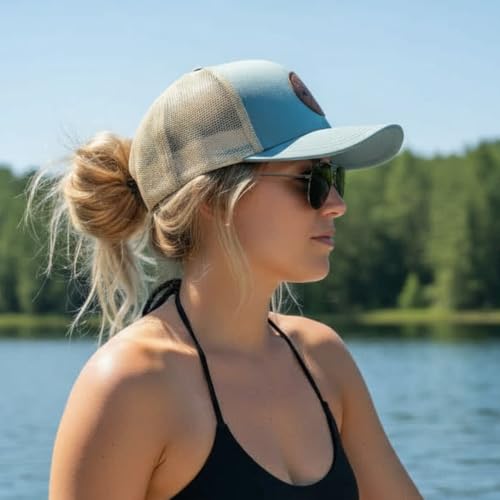 Image of LINDO Trucker Hat [ GO Outdoors Design ] for Men and Women: Mid Profile Cap with Breathable Mesh Back and Adjustable Snap