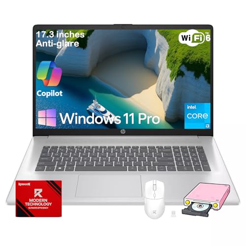 Image of HP 17 Laptop Computer for Business and Students - 17.3 inch HD+ 250 Nits IPS Display, 16GB RAM, 512GB SSD, Intel 8-Core i3 Processor, Wi-Fi 6, Camera, Copilot, Fast Charge, Win 11 Pro, with Accessories