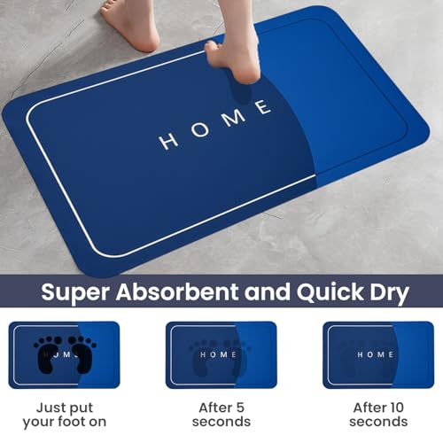 Image of MAXOSHINE PVC Bathroom Mats Anti Slip | Water Absorbent Bath Floor Mat | Quick Dry Anti Skid Bathroom Mats for Home | Door Mat for Wet Area 40x60 CM (Home Blue)