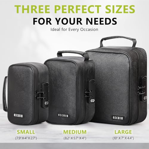 Image of OZCHIN Smell Proof Bag with Combination Lock Tobacco Pipe Pouch Bag File Organizer Case Container Medicine Lock Box Odorless Storage Bag Great Gift for Friend (Black, L)