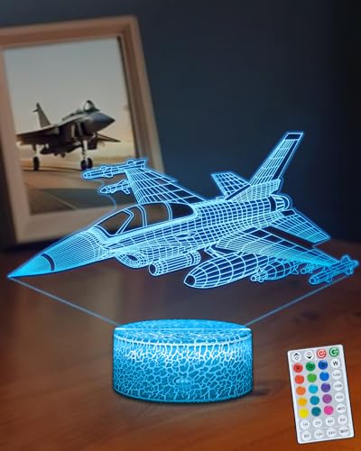 DAHEYMA Veilleuse avion en forme d'avion - 16 couleurs - Illusion 3D - Tactile et télécommande - Minuteur Tpye-C à intensité variable - Lampe d'avion de...