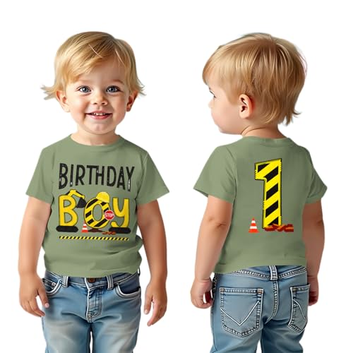 Bagger Kinder Shirt Junge Geburtstags Tshirt Birthday Boy Drucker T-Shirt 1-4 Jahre Geburtstag Kleidung Sommer Kurzarm Top Rundhals Jungen Hemden Kleinkind Geburtstagsshirt(Grün 2 Jahre)