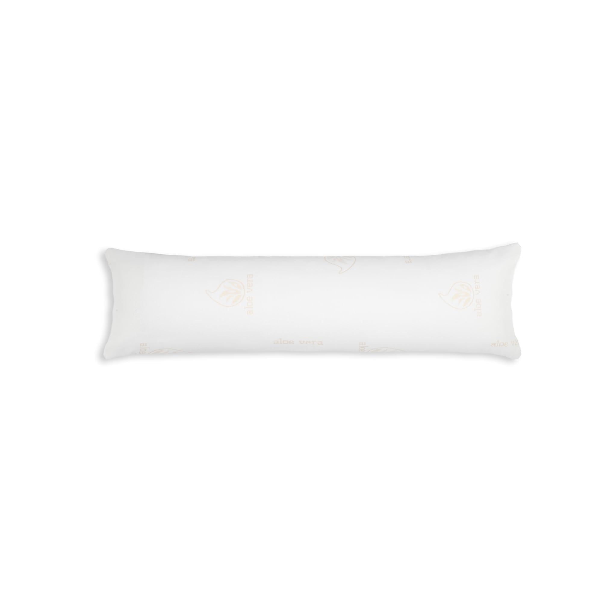 Almohada Fibra Aloe Vera 180 cm-Doble Funda con Cremallera-Firmeza Media-Fabricado en España-Funda Extraible-Tejido Strech Aloe Vera-Dormir de Lado o Boca Arriba(1, 180 cm)