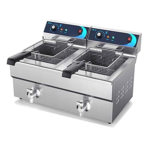 Kaltzonen Fritteuse Pommes-Frites-Maschine, 19L+19L großes Fassungsvermögen, 60°C-200°C,praktisches Ablassventil…