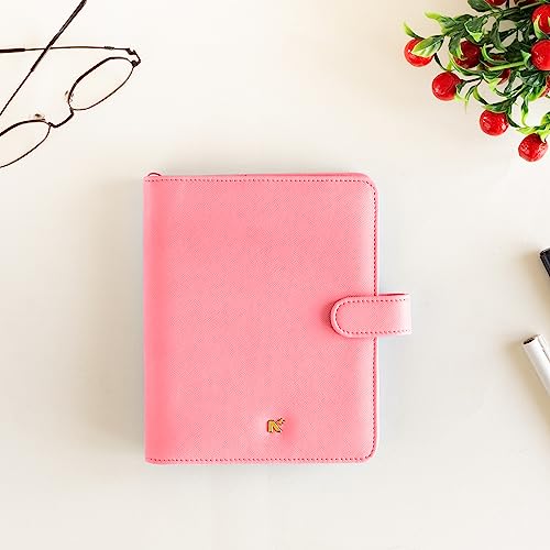 Image of NEORAH - B6 Notebook SLEEVE with SNAP Button - [ SLEEVE ONLY ]|Vegan Leather|Office Diary Holder with Penloop| 2 Front & 1 Back Pocket | 6 Card Slots |2 BookMarks - Fits any B6 Softcover - PINK