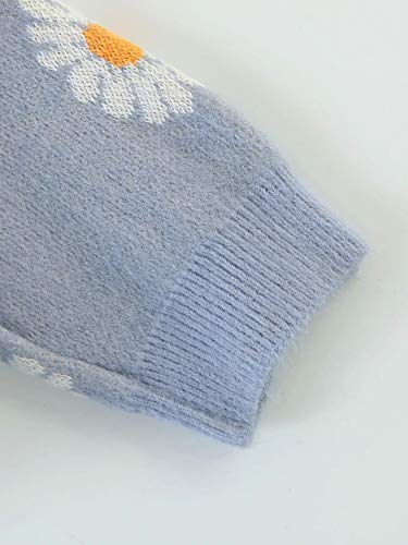 Women's Floral Knitted Daisy Sweater Cardigans Long Sleeve V Neck Loose Button Down Vintage Cottagecore Sweater Top #TOP4