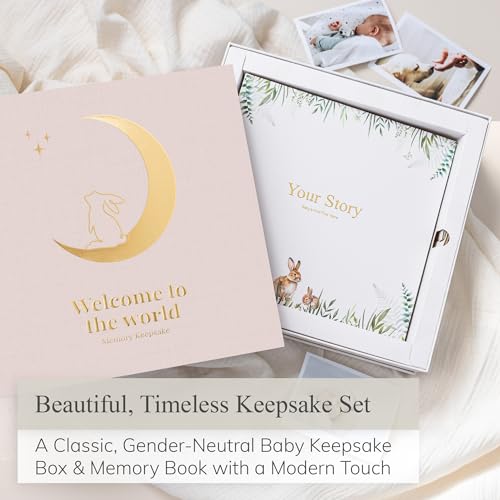 Baby Keepsake Box Girl with Baby Book Girl - Baby Shower Gifts for Girls, Unique Baby Girl Gifts - Baby Memory Book Girl - New Born Baby Girls Gift - Baby Gifts for Girls - New Baby Girl Gifts, Rose - Thumbnail 2
