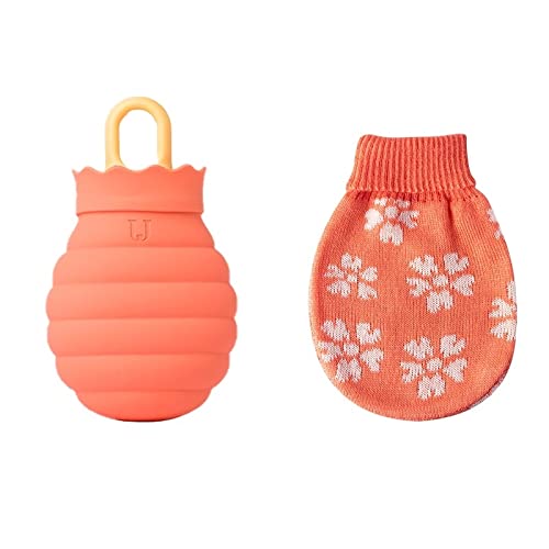 JINGYAN Bolsas de agua caliente 1 PC Bolsa de agua caliente silicona Microondas Vida invierno Gel Mano Botella calor Herramienta Calefacción Botellas gel sílice cubierta punto(Orange)