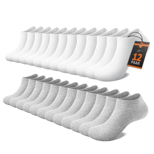 (-74%) FALARY Sneaker Socken Herren Damen 12 Paar Kurze Halbsocken Baumwolle-GrauWeiß-43-46