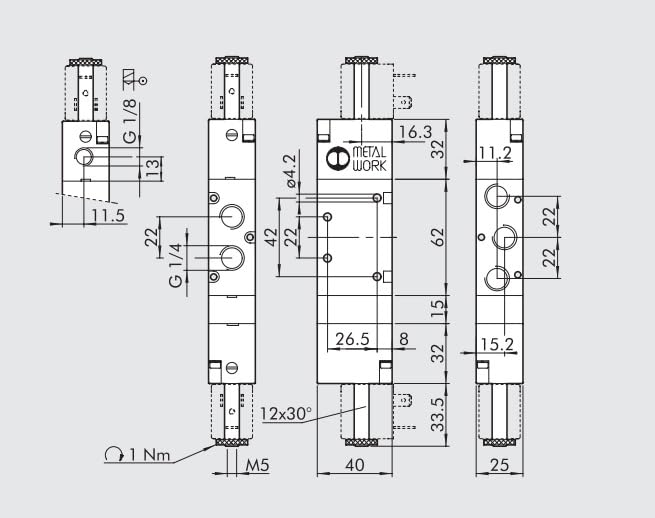 Elettrovalvola 1/4 5/3 centri di scarico assistiti - MetalWork