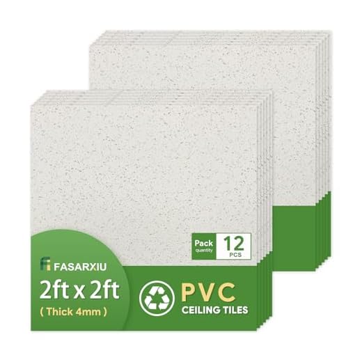 Fasarxiu 2ft x 2ft Printed Pro Ceiling Tiles Waterproof, Washable and Fire-Rated - High-Grade PVC Ceiling Tiles 24"x24" - Easy Drop-in Installation - Case of 12 (48 sq. ft.)