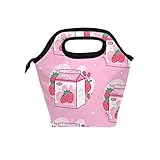 Kuizee Lunch Bag Lunch Box ﻿Carton Of Strawberry Milk Kawaii Anime Cartoon Pink Lunch Case...