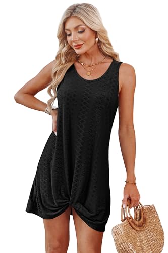 Swimsuit Coverup Summer Dresses for Women 2025 Eyelet Crew Neck Loose Sleeveless Sundresses Twisted Dresses4