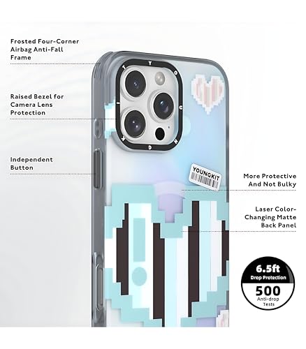 Image of Color-Changing Pixel Heartbeat Phone Case for iPhone 16 Pro Compatible with Wireless Charging | Thermo Reactive Heat Touch Design | Slim Shockproof Back Cover | Green Edition