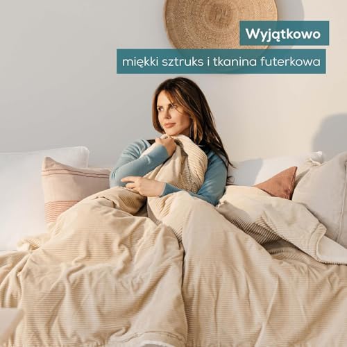 Koc Rozgrzewający Beurer Hd 80, Z Miękkiej Tkaniny Cord, Z Materiału Z Recyklingu, 6 Ustawień Temperatury, Automatyczne Wyłączanie I System Bezpieczeństwa,Można Prać W Pralce, 180 Cm Na 130 Cm, Beż