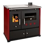 Estufa de leña para cocinar con tapa de cerámica Prometey Practik Lux - 9,5 kw, Rojo