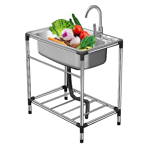 Évier de cuisine en acier inoxydable 304 autoportant avec support et robinet individuel cold