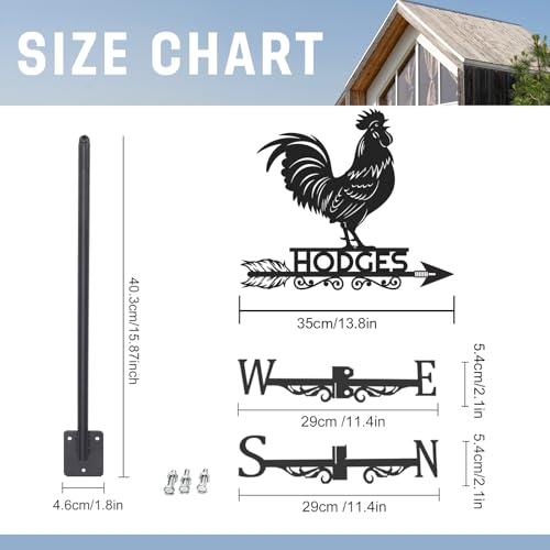 image for Ironglyh Personalized Rooster Metal Weather Vane, Custom Family Name W