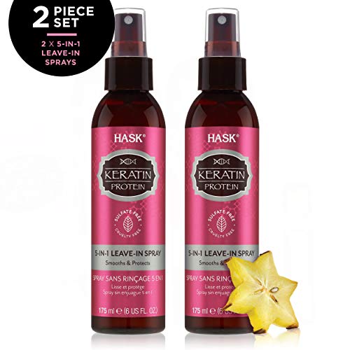Hask Keratin Protein 5-In-1 Leave In Conditioner Spray For All Hair Types, Color Safe, Gluten Free, Sulfate Free, Paraben Free - Keratin 2 Piece Set #TOP5