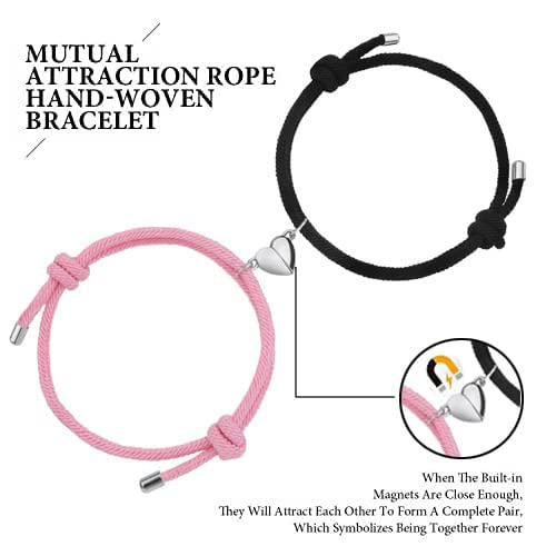 Magnetic Couple Bracelets, Mutual Attraction Bracelets Vows Of Eternal Love, Couple Bracelets Adjustable, Jewelry Gifts Express Love For Boyfriend Girlfriend Best Friends (Black+Pink) #TOP1