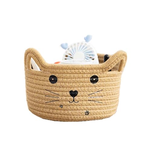 Image of Cotton Rope Basket Yarn Basket With Ears Cute Baby Shower Gifts Cartoon Pet Toys Organizer Bins Small Basket For Makeup /Keys 8.3 x 4.7 inches,Brown