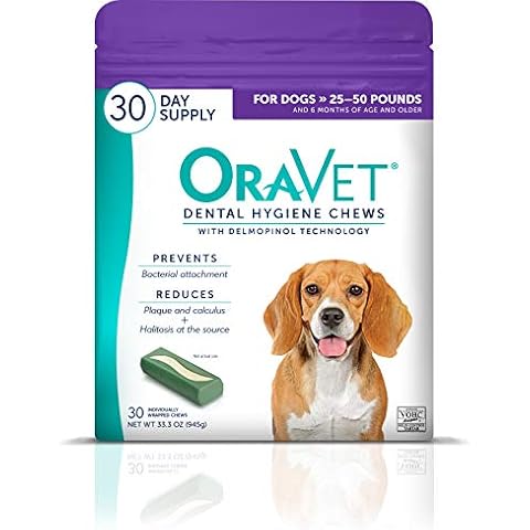 ORAVET Dental Chews for Dogs, Oral Care and Hygiene Chews (Medium Dogs, 25-50 lbs.) Purple Pouch, 30 Count Cover