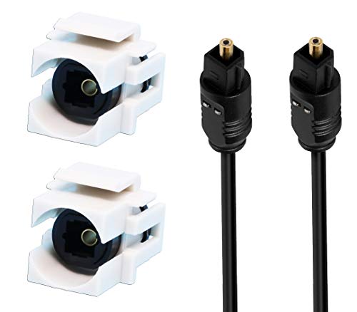 DIYTECH Toslink Keystone Jack, Female to Female SPDIF Coupler, Includes Optical Audio Cable, White (2 Pack)