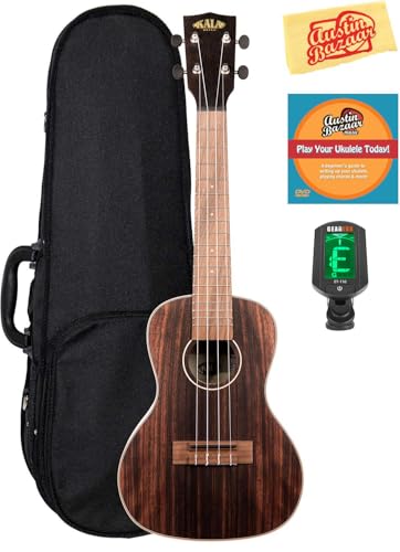 Kala KA-EBY-C Striped Ebony Concert Ukulele Bundle with Hard Case, Tuner, Austin Bazaar Instructional DVD, and Polishing Cloth