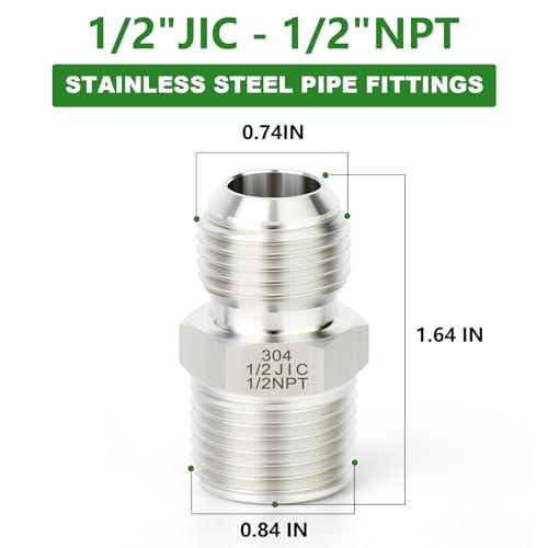 Image of TAISHER 5PCS Forging of 304 Stainless Steel JIC Flare Tube Fittings, 1 /2 inch JIC Male x 1 /2 inch NPT Male, Half Union