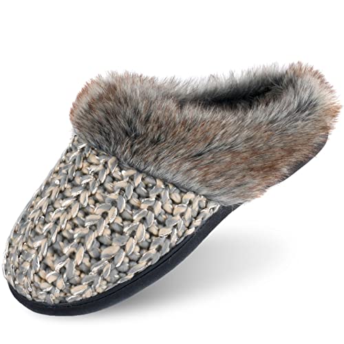 Image of DL Womens House Slippers Memory Foam, Fluffy Slip on Womens Bedroom Slippers Fuzzy Collar, Warm Soft Indoor Knit Slippers for Women Non-Slip