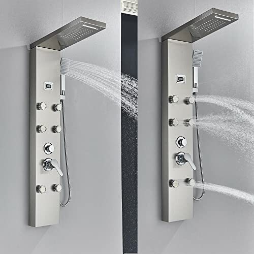 Sistema de columna de ducha con panel de acero inoxidable para lluvia y cascada con masaje miniatura 3