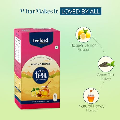 Image of Leeford Lemon & Honey Green Tea - Pack of 2 (30 Tea Bags Each) | Refreshing Herbal Blend | Rich in Antioxidants | Supports Immunity & Metabolism | Zero Calories | Natural Detox Drink