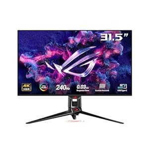 ASUS ROG Swift OLED PG32UCDM – Monitor Gaming 4K QD-OLED de 32 Pulgadas, 240 Hz, 0,03 ms (GTG), G-Sync, disipador térmico Personalizado, película de grafeno, 99% DCI-P3, True 10 bits, 90 W Tipo-C