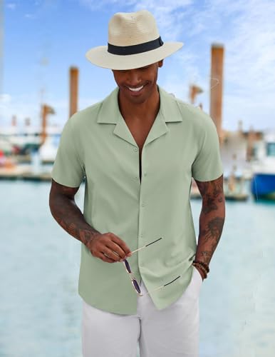 COOFANDY Mens Short Sleeve Shirts Casual Button Down Shirts Cuban Textured Summer Beach Shirts3