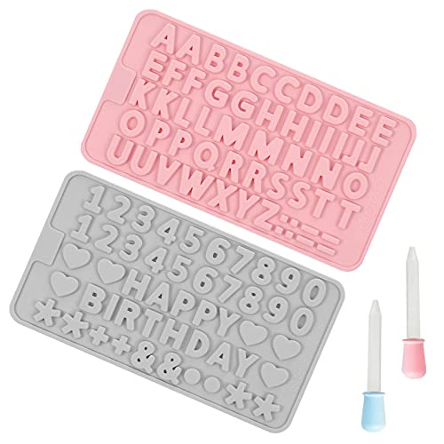 Molde Letras Silicona, Molde Silicona de Números 0-9, Molde Dulce Chocolate Símbolos Feliz Cumpleaños, 2 Piezas, Rosa, Gris