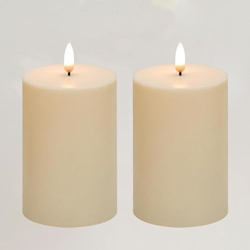 ANGELLOONG Velas sin llama para exteriores con temporizador, impermeables, funcionan con pilas con llama parpadeante, juego de 2 velas LED