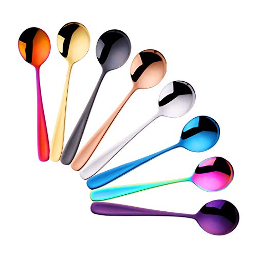 8 colores Cucharas de Postre Acero Inoxidable Sopa de Pastel Cuchara Redonda Cena Vajilla - DoBuy