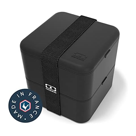 MONBENTO - Large Bento Box MB Square Onyx with Compartments Made in France - Leakproof Lunch Box for Work/School and Meal Prep - BPA Free - Food Grade Safe - Black Cover