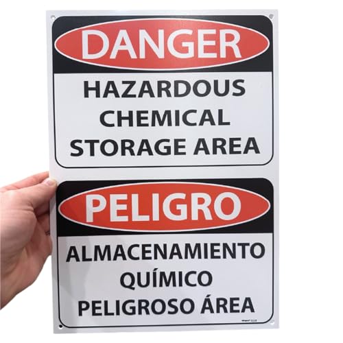Bilingual Danger Hazardous Chemical Storage Area Authorized Personnel Only sign OSHA for Cabinets, Containers, Boxes, Bins, or Fencing. English and Spanish (1 Pack) 10 inch x 14 inch