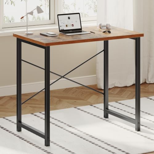 Image of OLIXIS 32-Inch Small Computer Desk for Home Office, Brown
