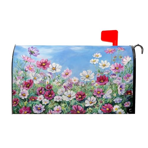 Image of Spring Summer Flowers Welcome Mailbox Cover Magnetic Large Size 25.5 inchx21 inch Wildflowers Mailbox Wraps Waterproof Summer Floral Post Box Cover Decorative for Garden Home Yard Outside