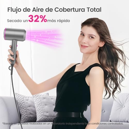 Miniatura 2 de Faszin Secador de Pelo Iónico Motor AC Duradero Secadores pelo iones profesional, Difusor y Concentrador, 3 Temperaturas, 2 Velocidades, negativos Hair Dryer (Grey)