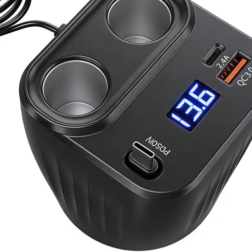 Cargador rápido de coche de 2 puertos y 60W con cable retráctil antideslizante para móvil 7
