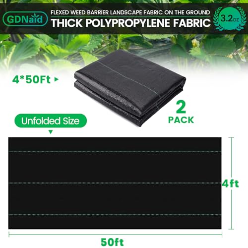 GDNaid 4ftx100ft Weed Barrier Landscape Fabric Heavy Duty, 3.2oz Weed Barrier Fabric, Easy Setup Woven Garden Weed Fabric Landscaping Fabric