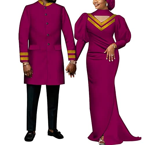 African Traditional Wedding Clothes for Couple Ankara Fashion Dashiki Women Maxi Long Dresses and Men African Blazer Coat