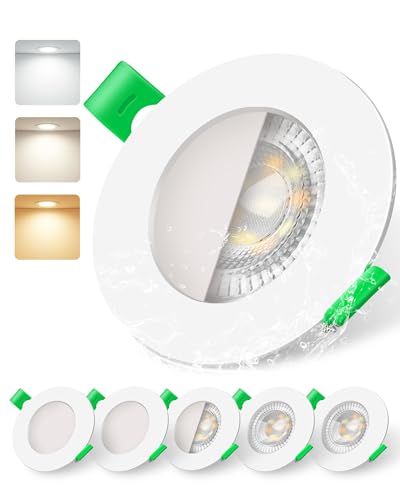 ALUSSO LED Downlights Dimmable 6W, 540lm Ultra Slim Spotlights 68-75mm, IP44 Recessed Lights Warm White 3000K Natural White 4000K Cool White 6500K for Bathroom Kitchen, White